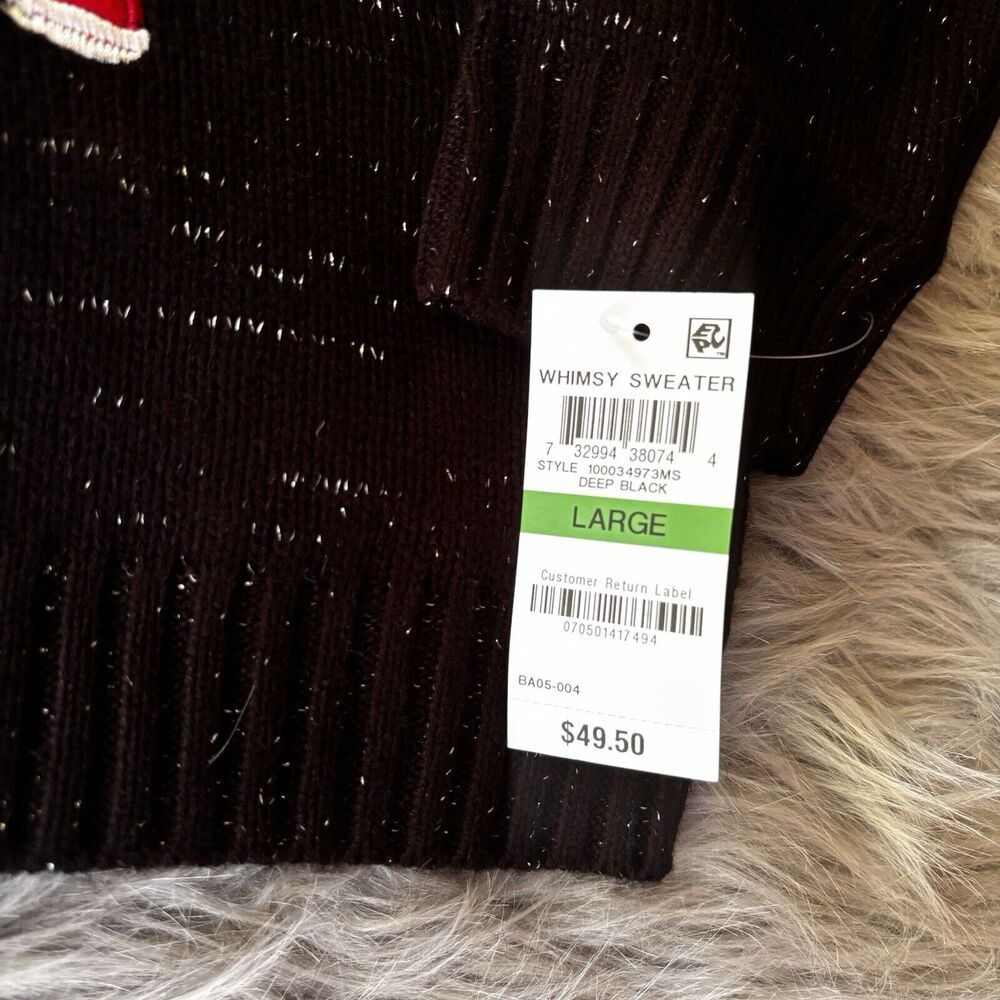 Karen Scott Sweater Sz L Embellished Metallic Christmas Whimsy Black Festive - Picture 3 of 9